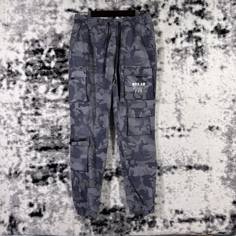 Y2k Cargo Skater Marc Ecko Pants Mens Size Medium Cut & Sew Camo Gray Stretch